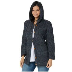Kilronan Merino Wool Bell Sleeve Hooded Cardigan Sweater - Size XS
